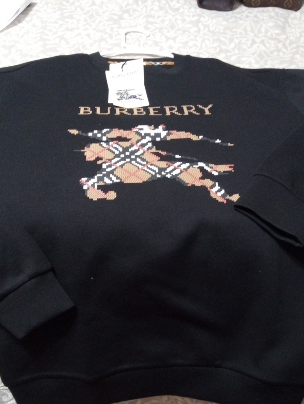 Burberry Black Crewneck Sweatshirt with Beige Logo Motif